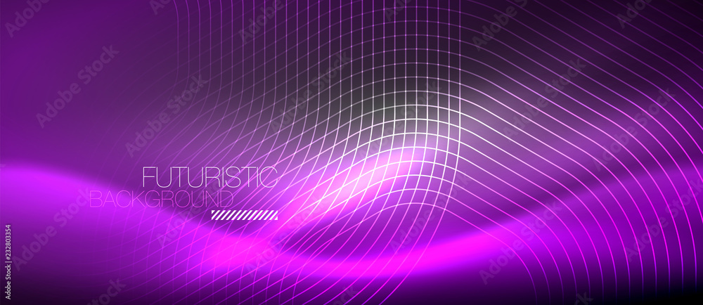 Neon glowing lines, magic energy space light concept, abstract background wallpaper design