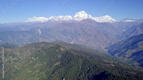 Snow Peak of Dhaulagiri Mountain in the Himalayas in Nepal. Aerial View photo