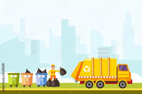 Recycling process of gathering rubbish from separated container
