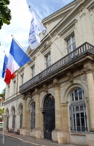 Ville de Chinon, Hôtel de Ville, mairie et drapeaux, département d'Indre-et-Loire, France