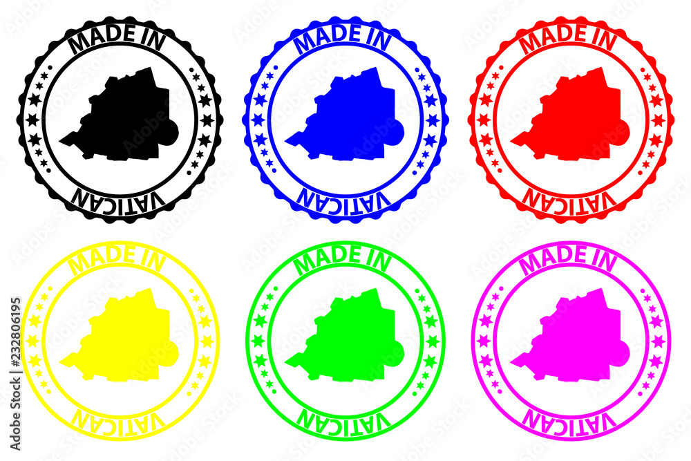 Made in Vatican - rubber stamp - vector, Holy See map pattern - black, blue, green, yellow, purple and red Made in Vatican - rubber stamp - vector, Holy See map pattern - black, blue, green, yellow, purple and red