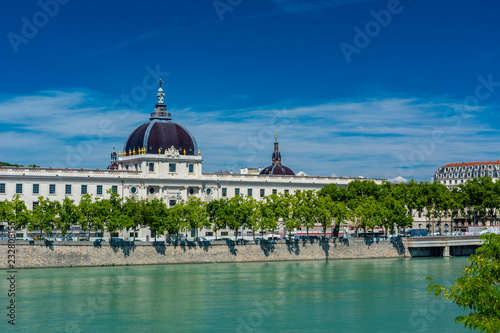 Rhone river and Hotel-Dieu in Lyon