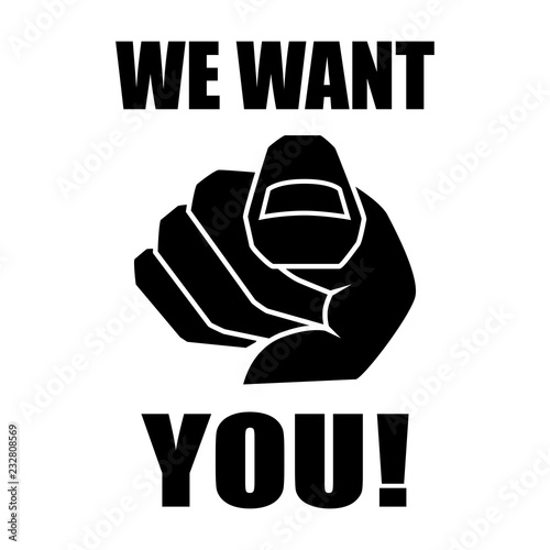We need you concept vector illustration. Human hand with the finger pointing or gesturing towards you. Vector illustration