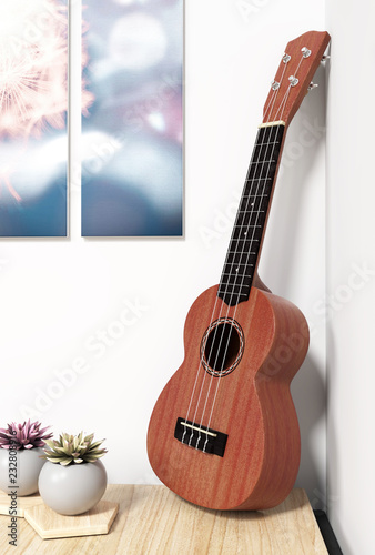 Musical Instrument, Ukulele on the Table, Interior Scene