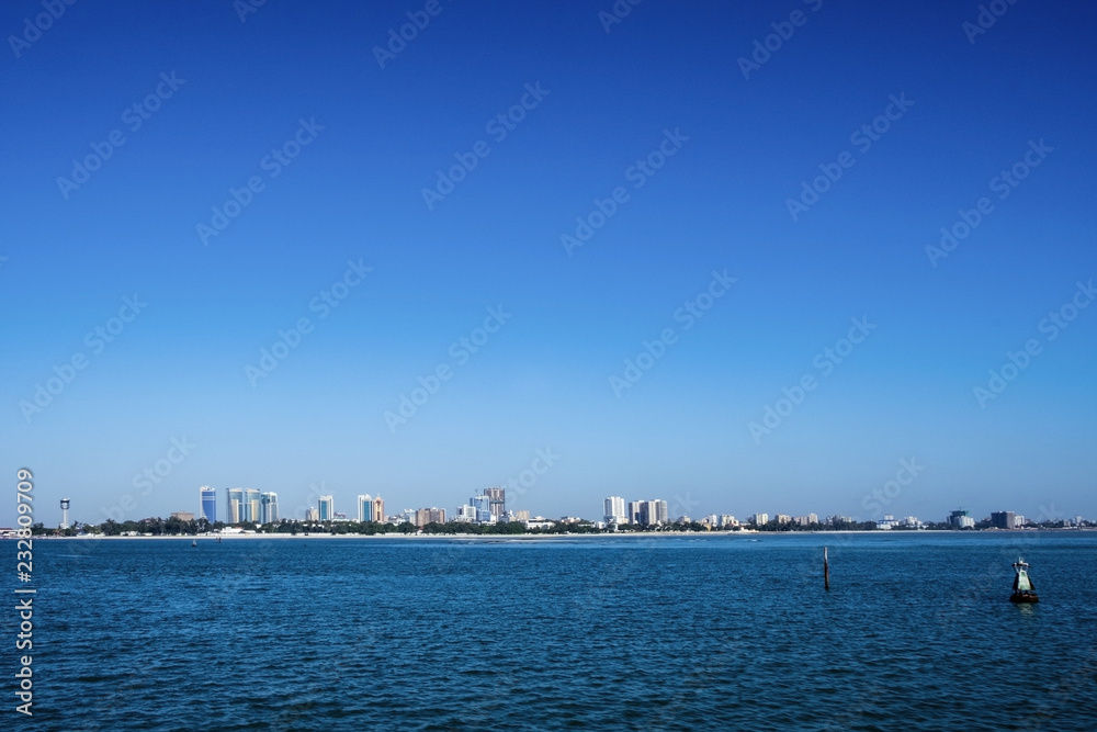 Amazing view of the ocean and the city of Dar es Salaam from the ferry on a sunny day Tanzania