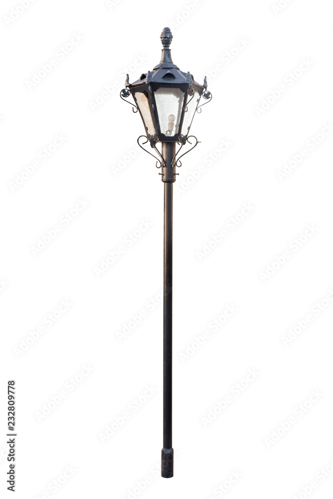 Street lamp isolated on white background. Lamp post street road light pole. Lamp post isolated on white background