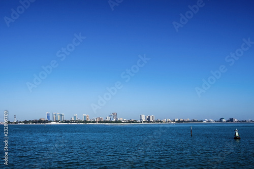 Amazing view of the ocean and the city of Dar es Salaam from the ferry on a sunny day Tanzania © stockmaliavanne