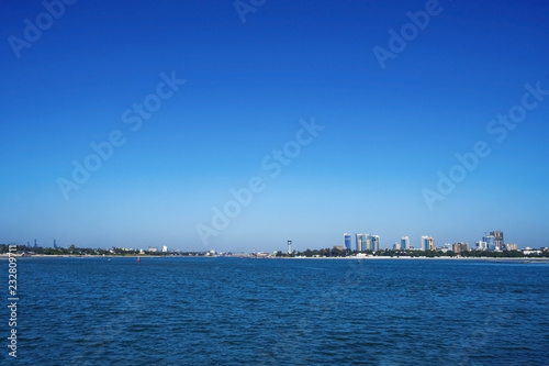 Amazing view of the ocean and the city of Dar es Salaam from the ferry on a sunny day Tanzania