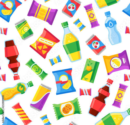 Картината върху платно Snacks and drinks seamless pattern
