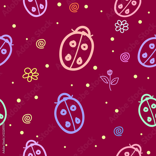 Abstract seamless pattern with insect motifs, beetles and ants