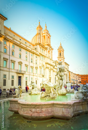 view of Piazza Navona in Rome, Italy, retro toned