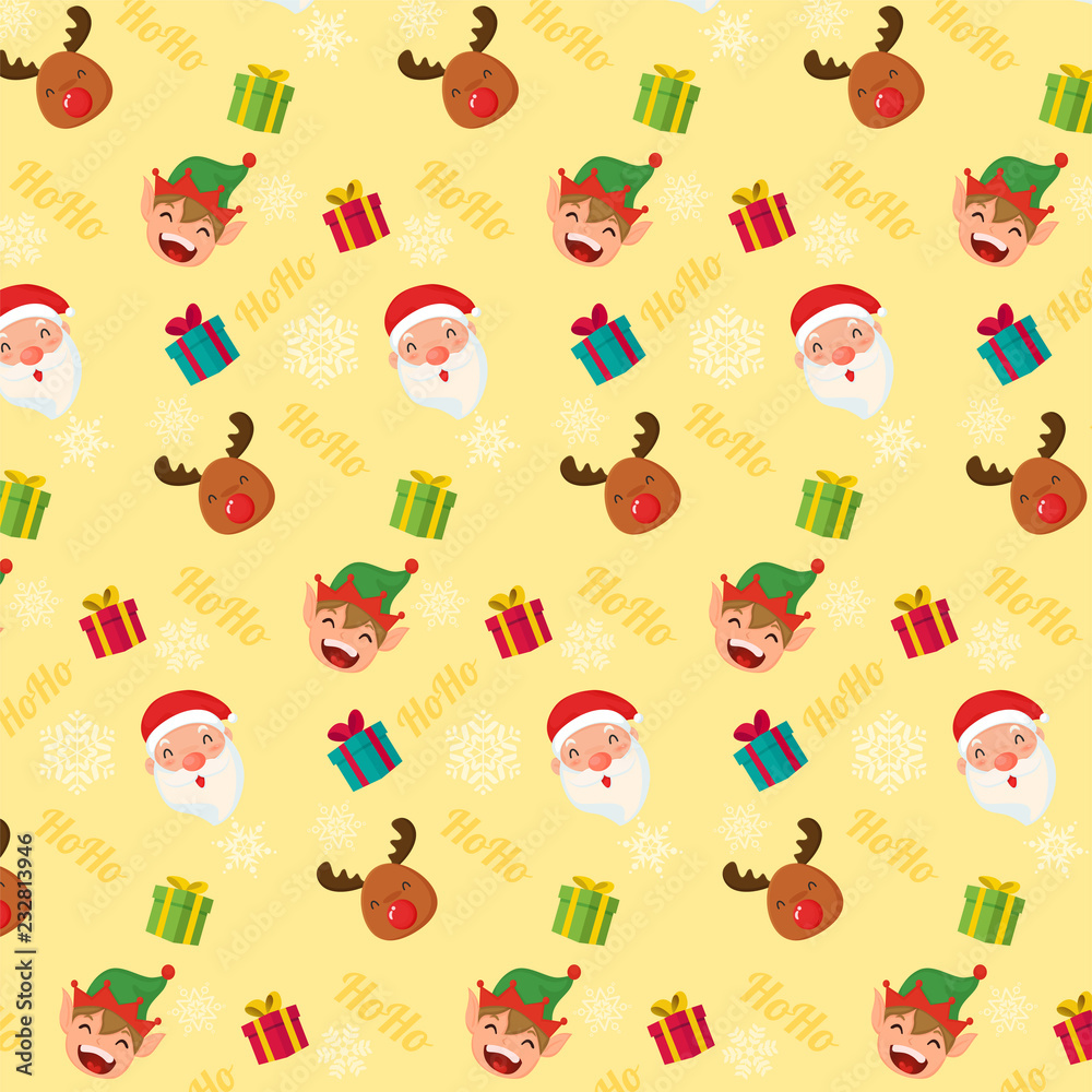 Seamless christmas pattern. Santa Clous Reindeer and Elf Seamless christmas pattern. Santa Clous Reindeer and Elf