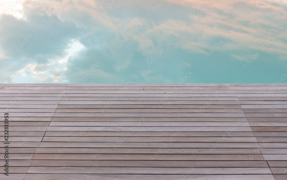 wooden platform and cloud reflection in pool wooden platform and cloud reflection in pool