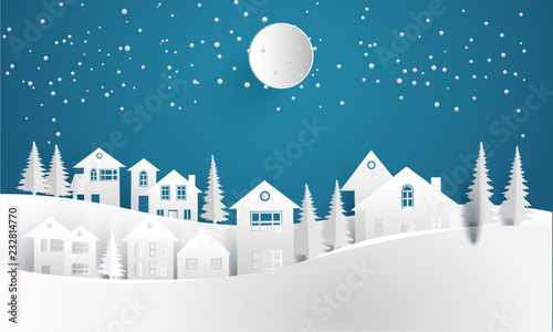 city ​​in winter. landscape with paper art design