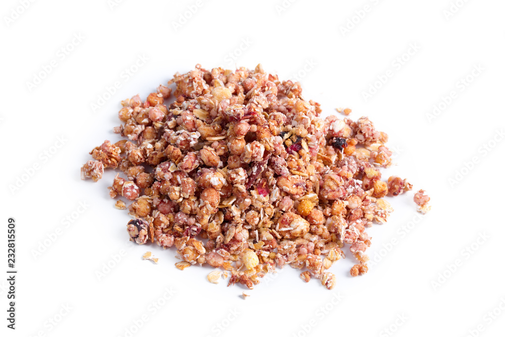 Granola healthy breakfast isolated on white background Granola healthy breakfast isolated on white background