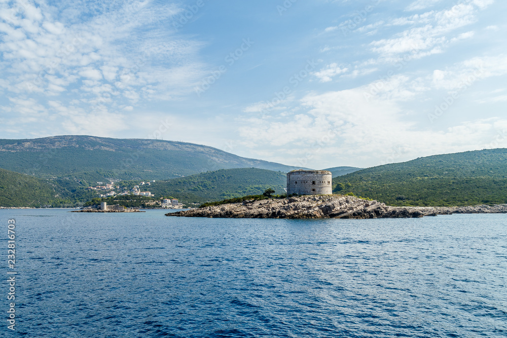 Naklejka premium Old fortress at the entrance to Boka Kotorska Bay