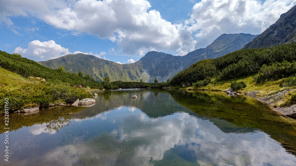 mountain lake in late summer in Slovakian Carpathian Tatra