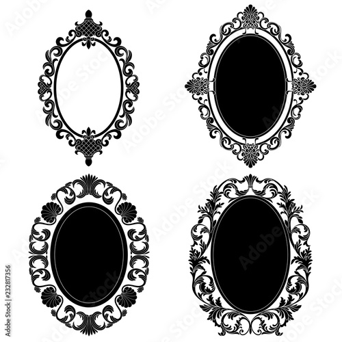 Set of vintage oval pattern frame in old style. Vector.
