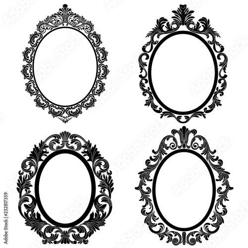Set of vintage oval pattern frame in old style. Vector.