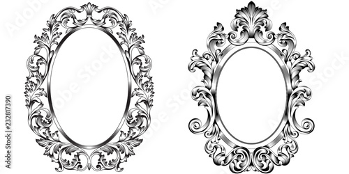 Set of vintage oval pattern frame in old style. Vector.