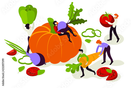 Design for farm fresh food  organic vegetable  delivery healthy food. Vector isometric concepts 