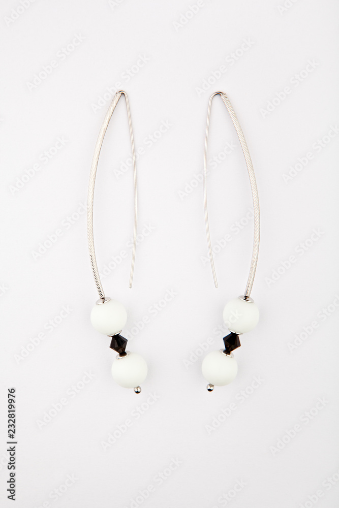 silver earrings white ceramic black agate silver earrings white ceramic black agate