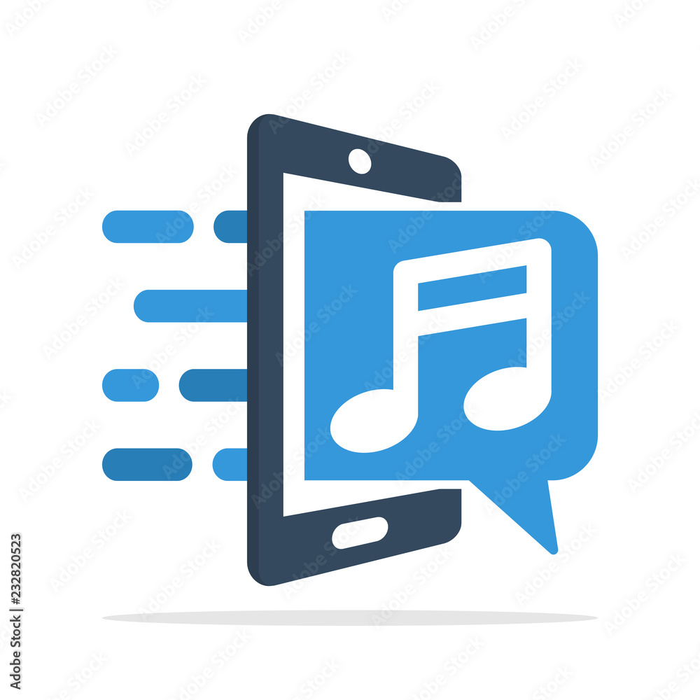 Vector icon illustration with the concept of communication of music information with a mobile application Vector icon illustration with the concept of communication of music information with a mobile application