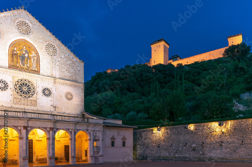 The Cathedral of Santa Maria Assunta is the main place (Cattedrale di Santa Maria Assunta. Duomo di Spoleto) and Medieval Fortress (Rocca Albornoziana) Spoleto, Umbria, Italy photo