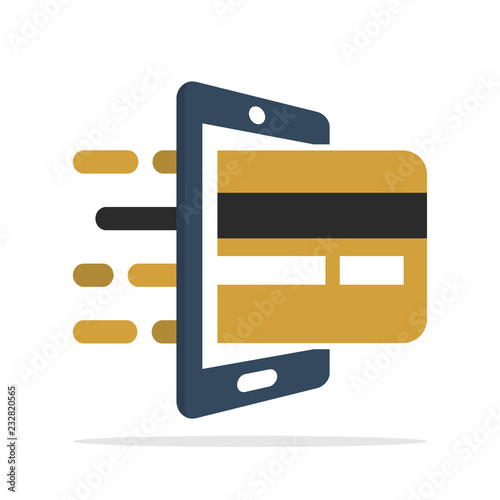 Vector icon illustration with the concept of a mobile application payment system that is integrated with a credit card or debit card