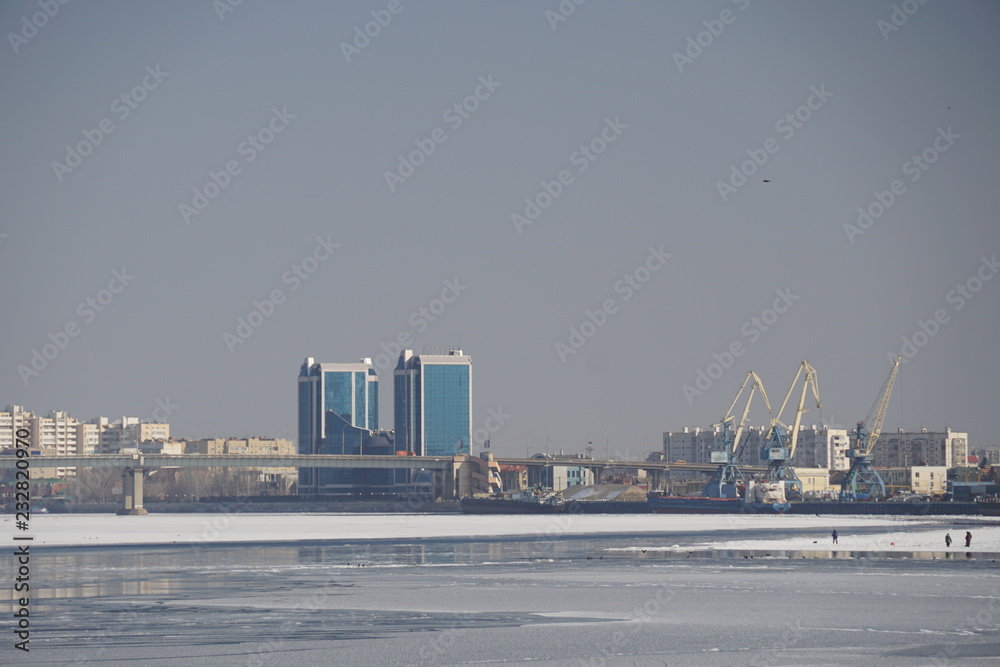 wintertime the city of Astrakhan the Volga river