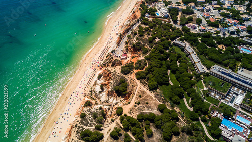 Top view of idyllic beach of Falesia in Algarve region Portugal photo