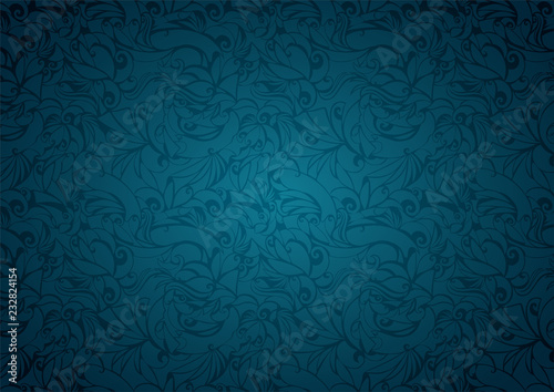 Vintage blue background with floral elements and darkening to the edges in Gothic style. Royal texture, vector Eps 10