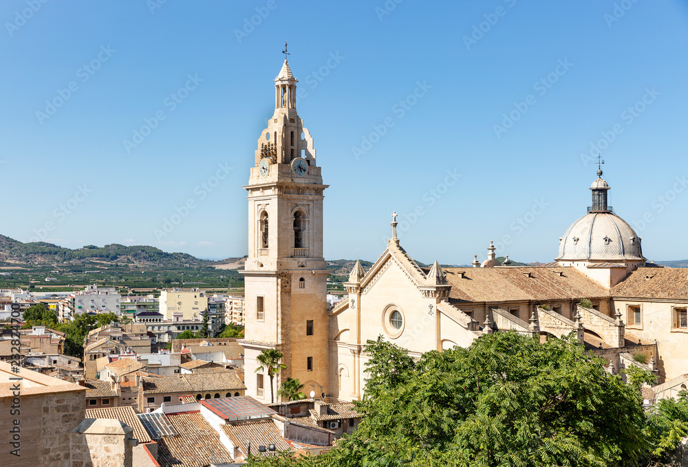 a view over Xativa city and the collegiate church, province of Valencia, Spain