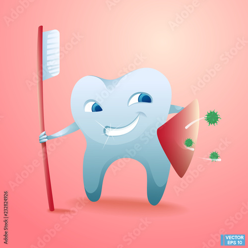 Cartoon tooth with shield