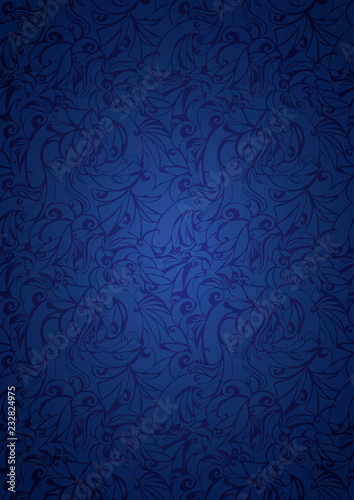 Vintage blue ultramarine background with floral elements and darkening to the edges in Gothic style. Royal texture, vector Eps 10