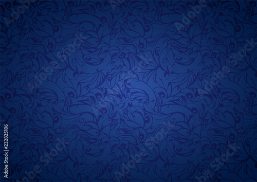 Vintage blue ultramarine background with floral elements and darkening to the edges in Gothic style. Royal texture, vector Eps 10