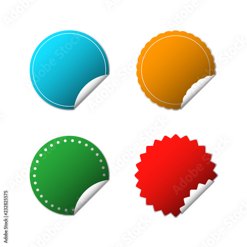 set of cut out round sticker in green, blue, yellow and red