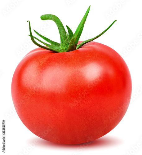 Isolated tomato. One whole tomato isolated on white background with clipping path
