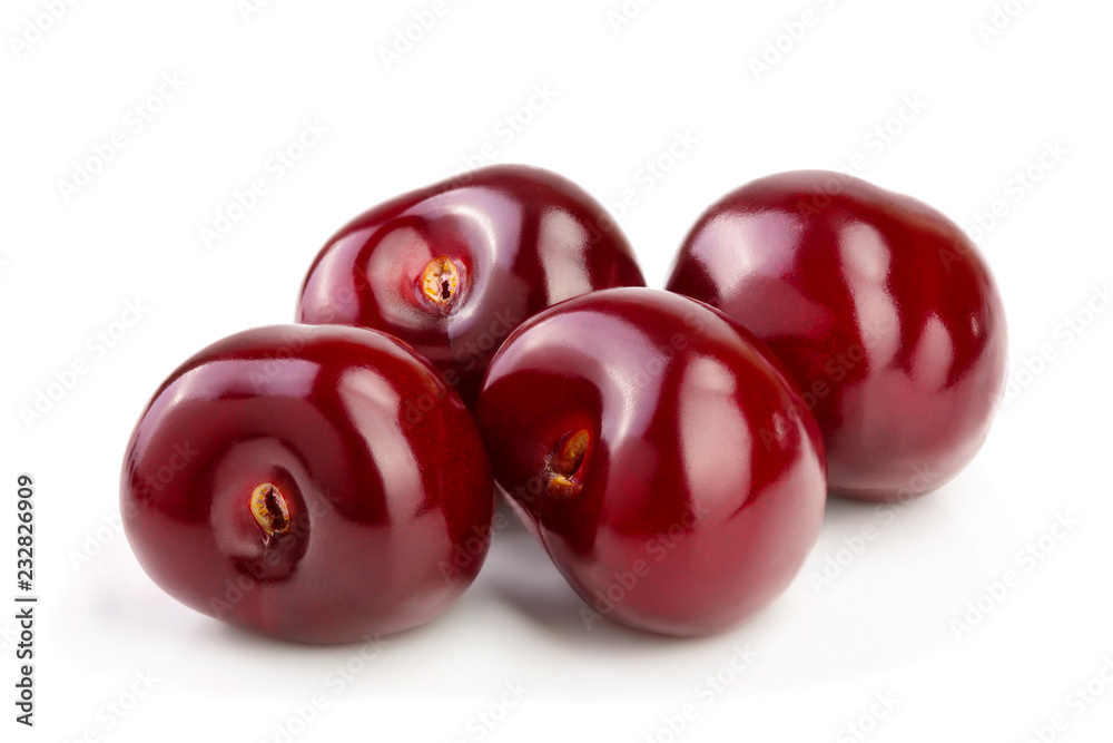 Sweet red cherries isolated on white background macro Sweet red cherries isolated on white background macro