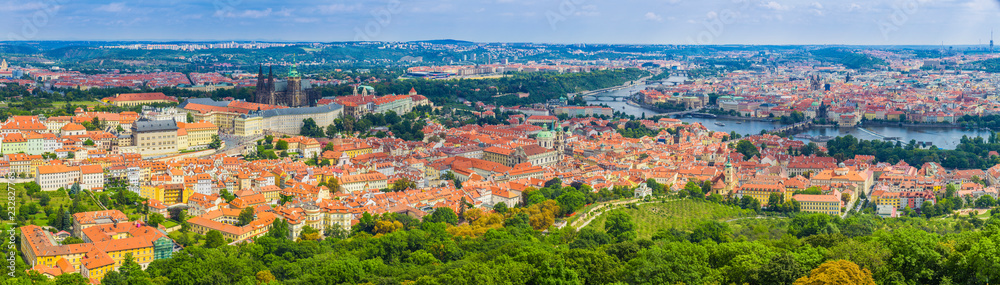 Fototapeta premium Aerial view of the Old Town and Charles Bridge over Vltava river in Prague,
