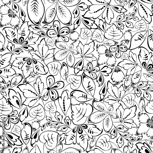 Seamless background of decorative leaves