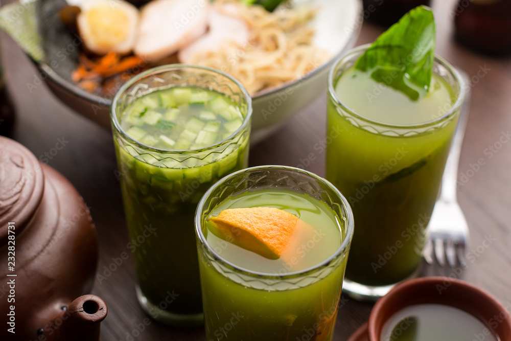 Drink tea match with orange in a restaurant Drink tea match with orange in a restaurant