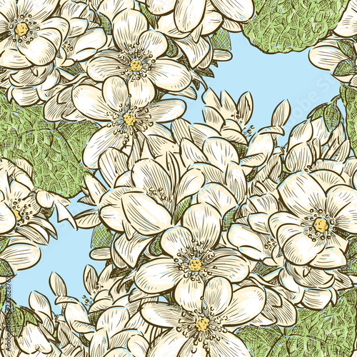 Seamless pattern of spring violets sketches