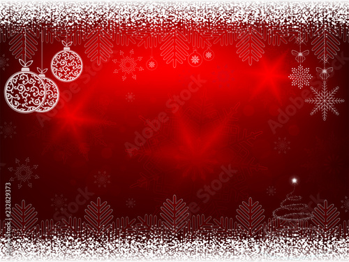 Christmas background with white balls in retro style and snowflakes.