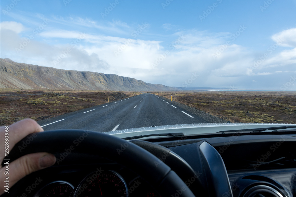View from off-road car on the road in the middle of Iceland