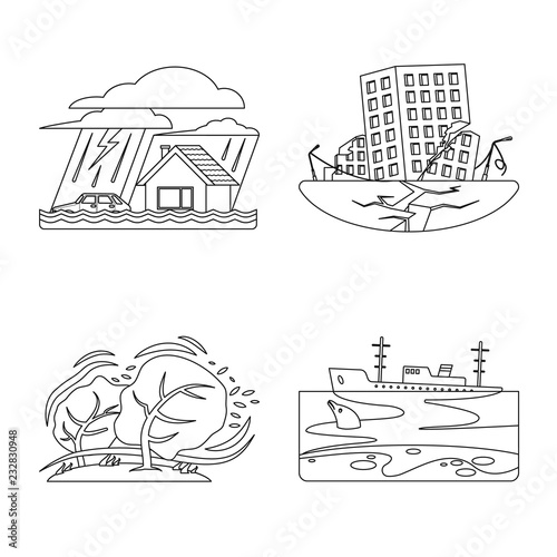 Vector design of natural and disaster sign. Collection of natural and risk stock vector illustration.