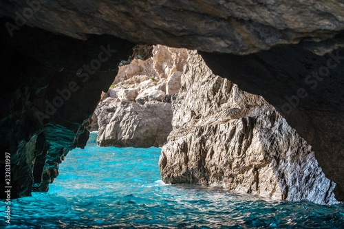 Fototapeta Naklejka Na Ścianę i Meble -  The Green Grotto (also known as The Emerald Grotto), Grotta Verde, on the coast of the island of Capri in the Bay of Naples, Italy.