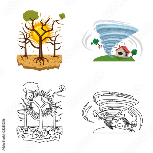 Isolated object of natural and disaster logo. Collection of natural and risk stock vector illustration.
