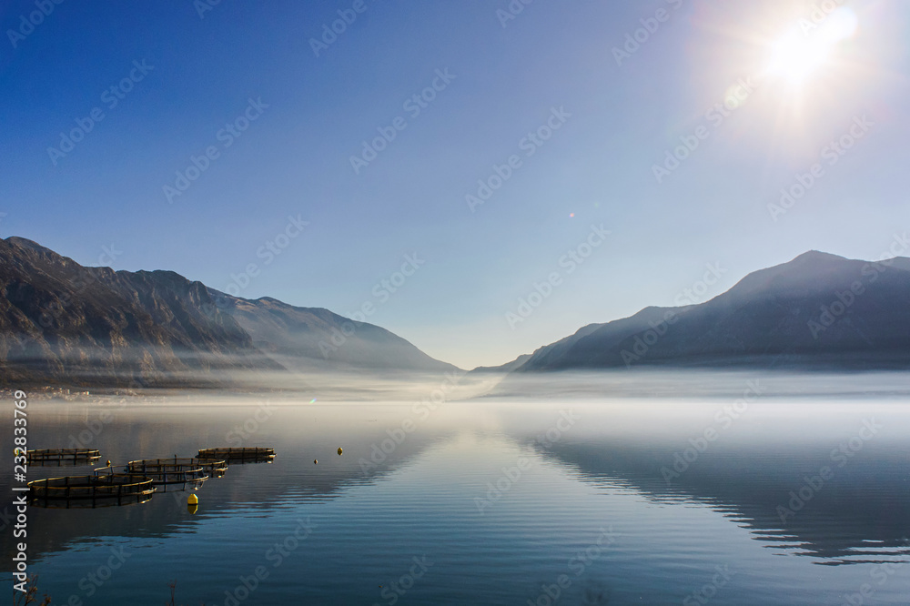 Oyster farms in the Bay of Kotor