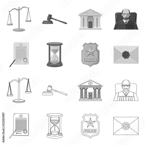 Isolated object of law and lawyer icon. Collection of law and justice stock vector illustration.